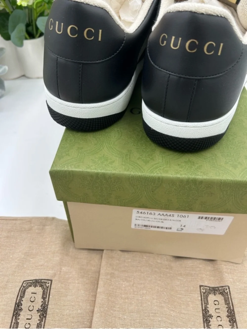 Men’s Gucci screener low top leather black/white sneakers size 14 made in Italy